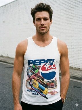 Vintage 1993 NASCAR Pepsi 400 Daytona Tank Top Hanes Heavyweight Mens M 90s USA